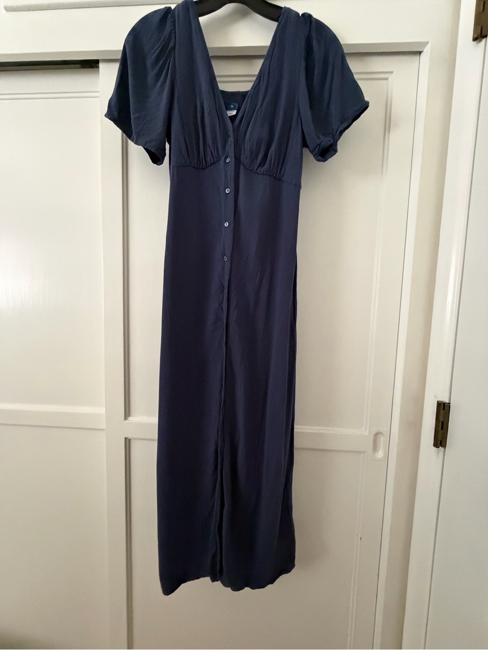 Old Navy Navy Button-Front Waist Defined Midi Dress with Short Sleeves-XS